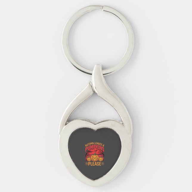Halloween Höstlöv och pumpor Vänligen design Twisted Heart Silverfärgad Nyckelring (Framsidan)