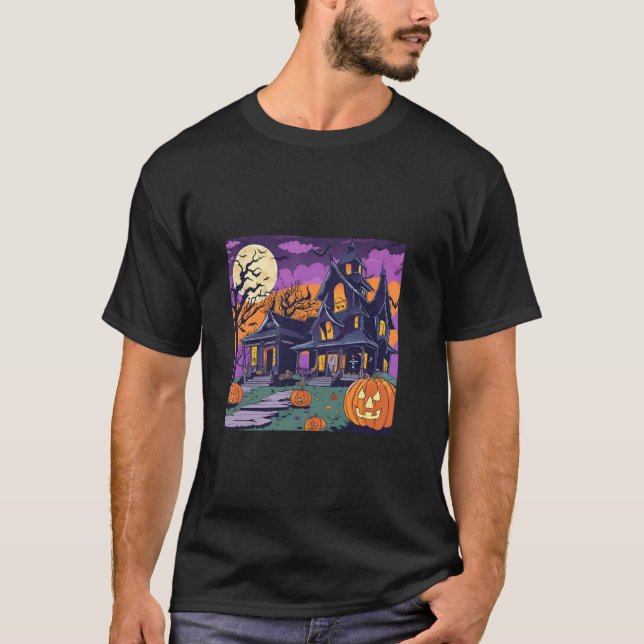Halloween House Bus eller godis T Shirt (Framsida)