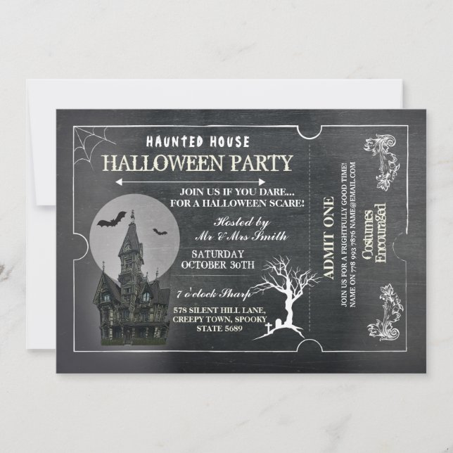 Halloween House Party Inbjudan Horror Chalk Biljet (Framsida)