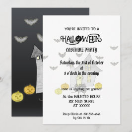 Halloween House, Svarta katter, Fladdermus, Pumpki Inbjudningar