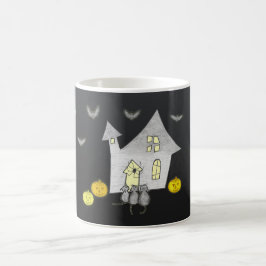 Halloween House, Svarta katter, Fladdermus, Pumpki Kaffemugg