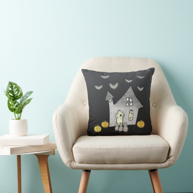 Halloween House, Svarta katter, Fladdermus, Pumpki Kudde (Stol)