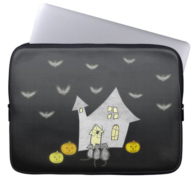 Halloween House, Svarta katter, Fladdermus, Pumpki Laptop Fodral (Framsidan)