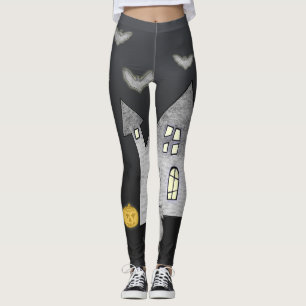Halloween House, Svarta katter, Fladdermus, Pumpki Leggings