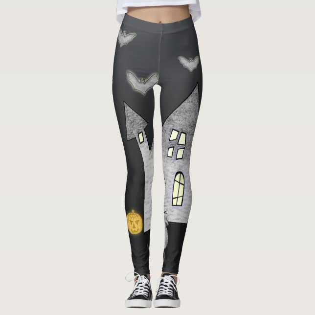 Halloween House, Svarta katter, Fladdermus, Pumpki Leggings (Framsida)