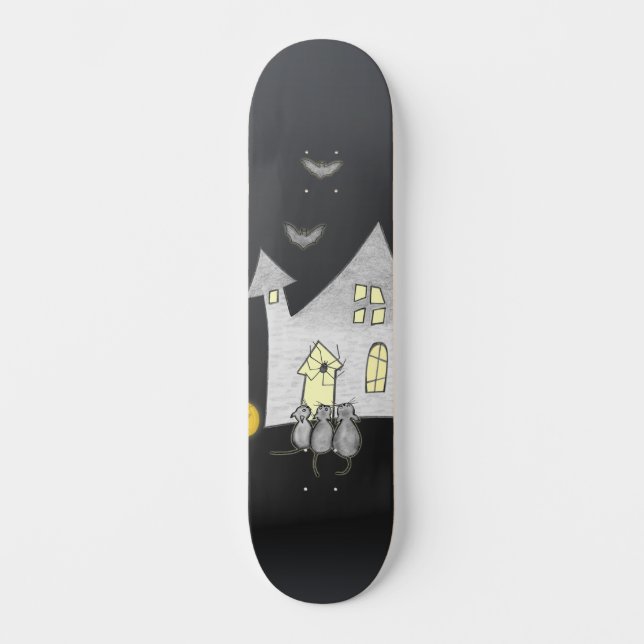 Halloween House, Svarta katter, Fladdermus, Pumpki Mini Skateboard Bräda 18,5 Cm (Framsida)