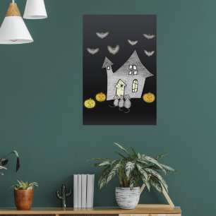 Halloween House, Svarta katter, Fladdermus, Pumpki Poster