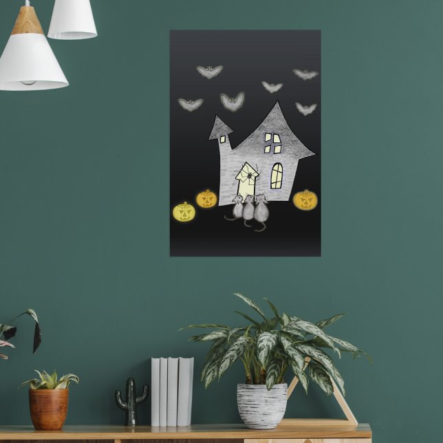 Halloween House, Svarta katter, Fladdermus, Pumpki Poster (Vardagsrum 1)