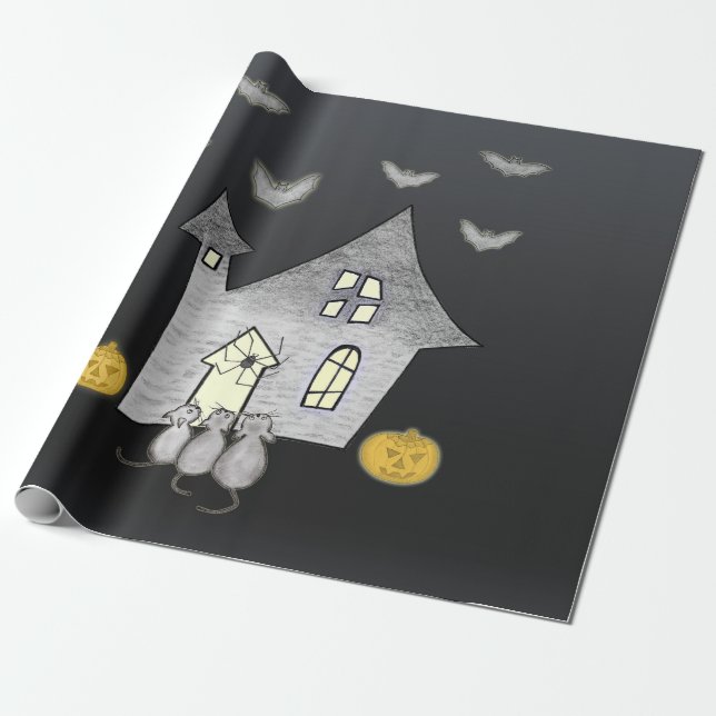 Halloween House, Svarta katter, Fladdermus, Pumpki Presentpapper (Utrullad)