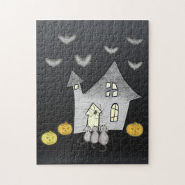 Halloween House, Svarta katter, Fladdermus, Pumpki Pussel