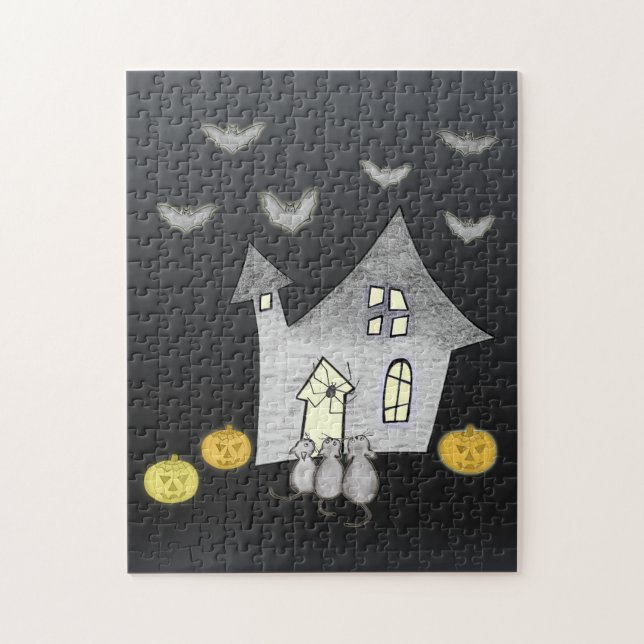 Halloween House, Svarta katter, Fladdermus, Pumpki Pussel (Vertikal)