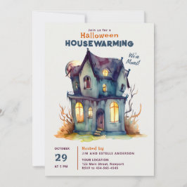 Halloween House Warming Haunted Home Watercolor Inbjudningar
