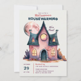 Halloween House Warming New Family Home Rosa Måne Inbjudningar