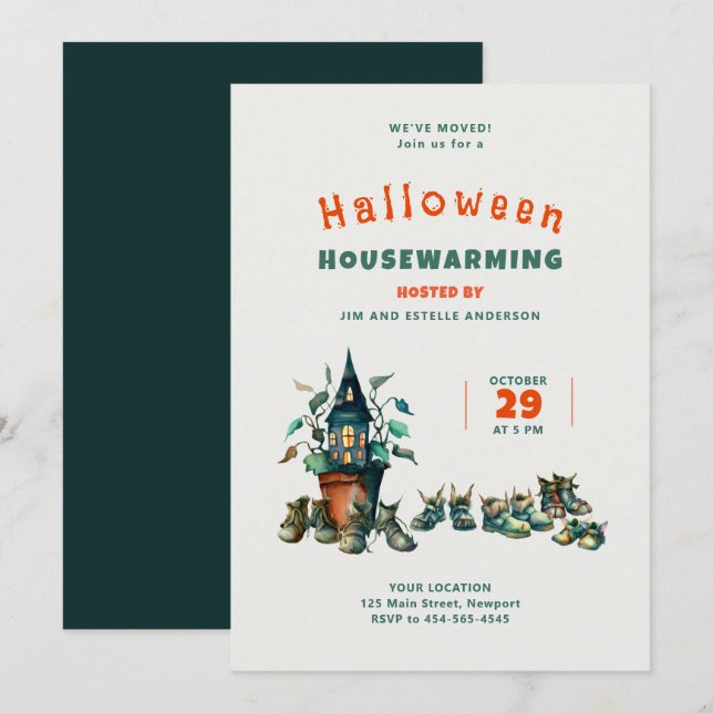 Halloween House Warming Vi Flyttat Gremlin Shoes Inbjudningar (Fram/baksida)
