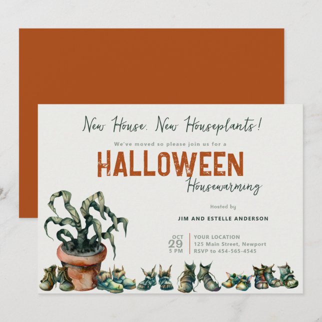 Halloween Houseuppvärmning New Home Shoes Terracot Inbjudningar (Fram/baksida)