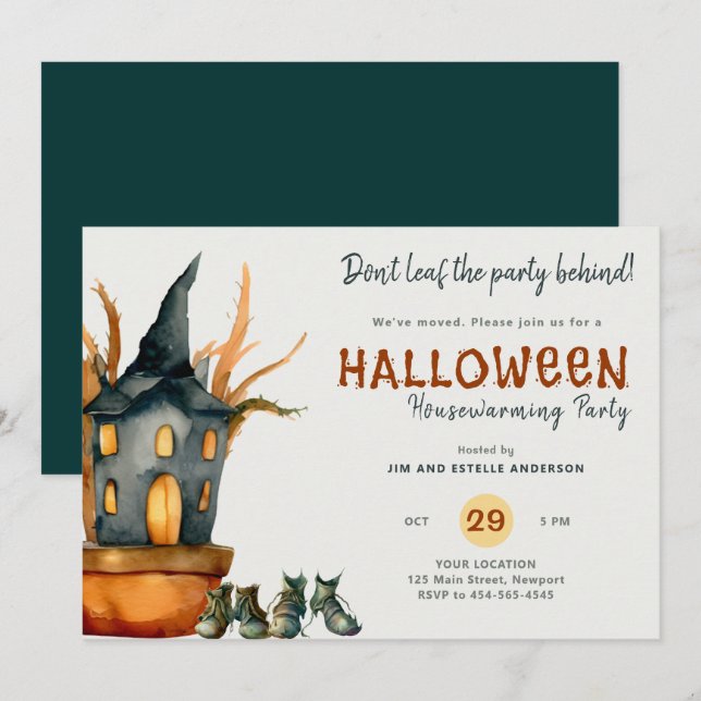 Halloween Houseuppvärmning-Party-trädsskon Inbjudningar (Fram/baksida)