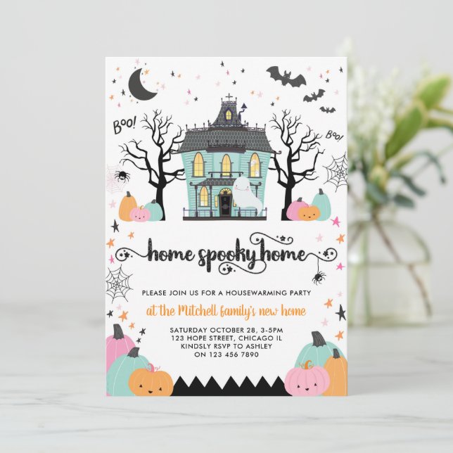 Halloween Houseuppvärmningspotoky New Home Party Inbjudningar (Stående Fram)