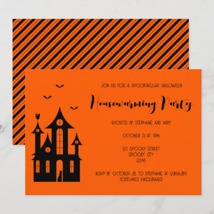 Halloween Housewarming-fest Spökhus Svart I Inbjudningar