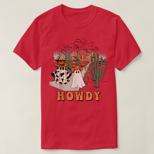 Halloween Howdy Ghouls,Boo Haw Cowboy,Desert Sunri T Shirt (Design framsida)