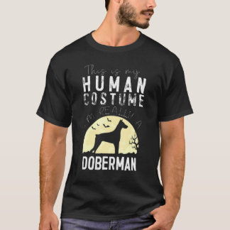 Halloween Human Costume Doberman Pinscher Måne Sil T Shirt