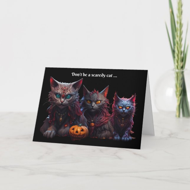 Halloween Humous Scary Cat Vampires med glowing Kort (Framsida)