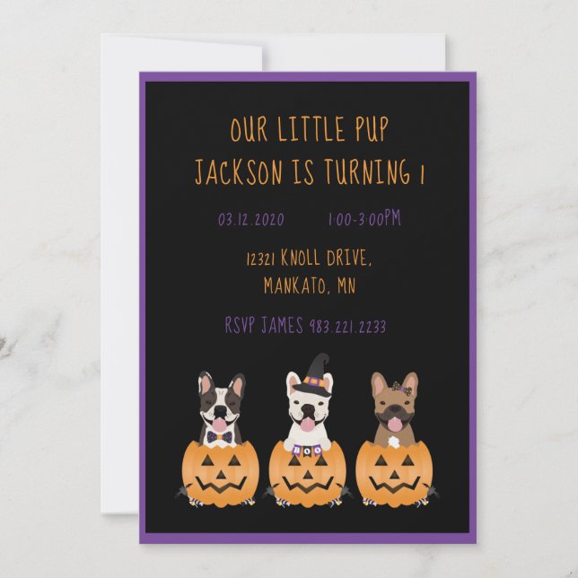 Halloween Hund Birthday Fransk Bulldog Inbjudningar (Framsida)