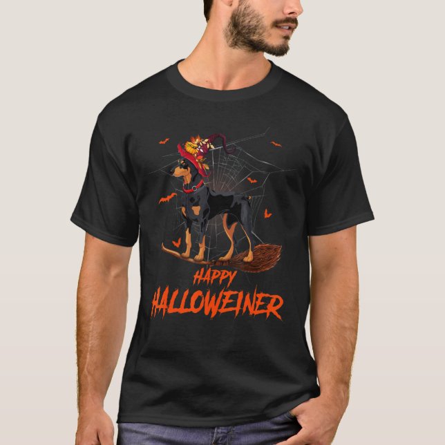 Halloween Hund Doberman Costume För manar Kvinnor  T Shirt (Framsida)