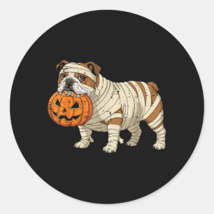 Halloween Hund Engelsk Bulldog Mummy Dräkt Män Runt Klistermärke
