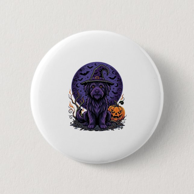 Halloween Hund Häxa Pumpa Vektor Konst Knapp (Framsida)