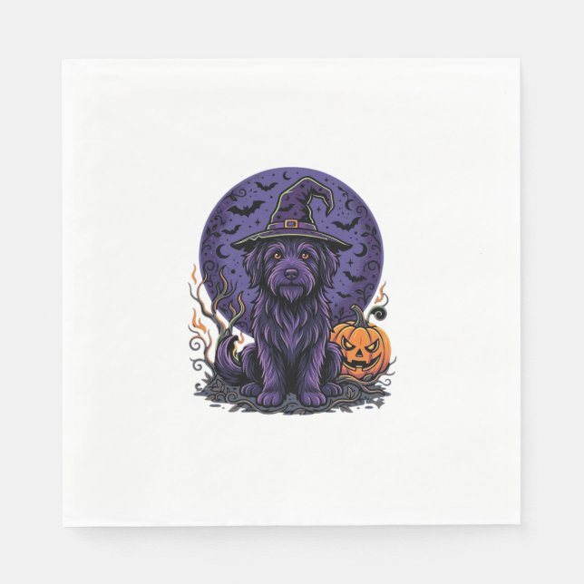 Halloween Hund Häxa Pumpa Vektor Konst Pappersservett (Framsidan)