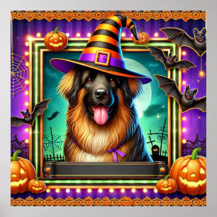 Halloween Hund Häxhatt Fladdermöss Kuslig Poster