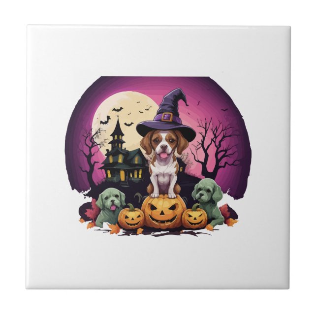 Halloween Hund Höstälskare Kakelplatta (Framsidan)