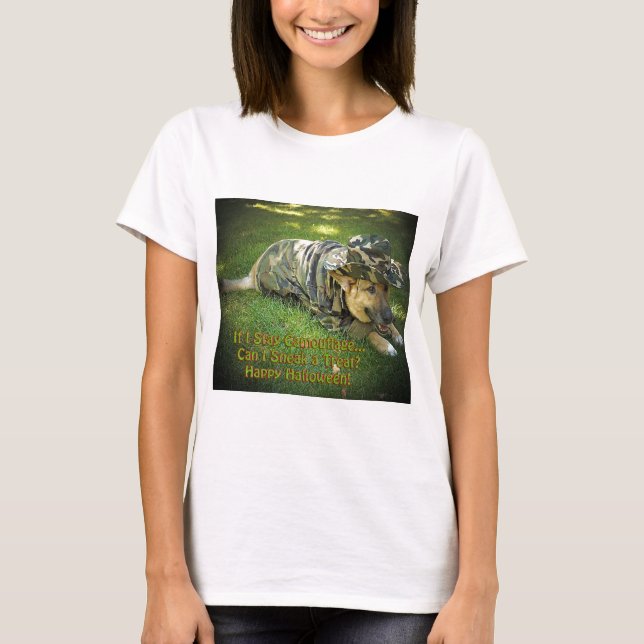 Halloween Hund i Camouflage T-shirt (Framsida)