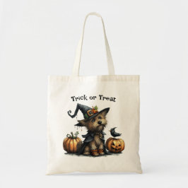 Halloween Hund i en Witch Hat Bus eller godis Tygkasse