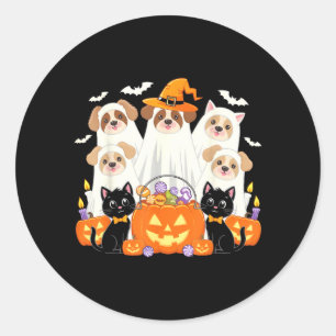 Halloween Hund Klädd Som Spöke Halloween Hund Roli Runt Klistermärke