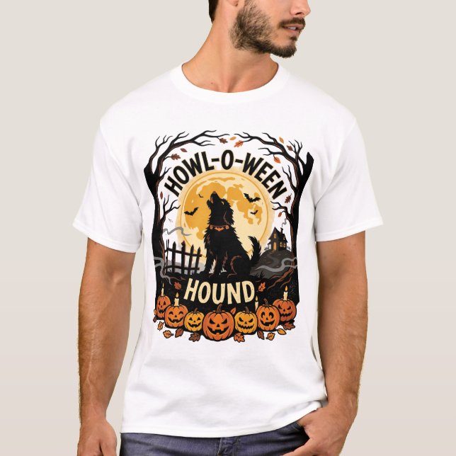 Halloween Hund Måne Yl (2) T Shirt (Framsida)
