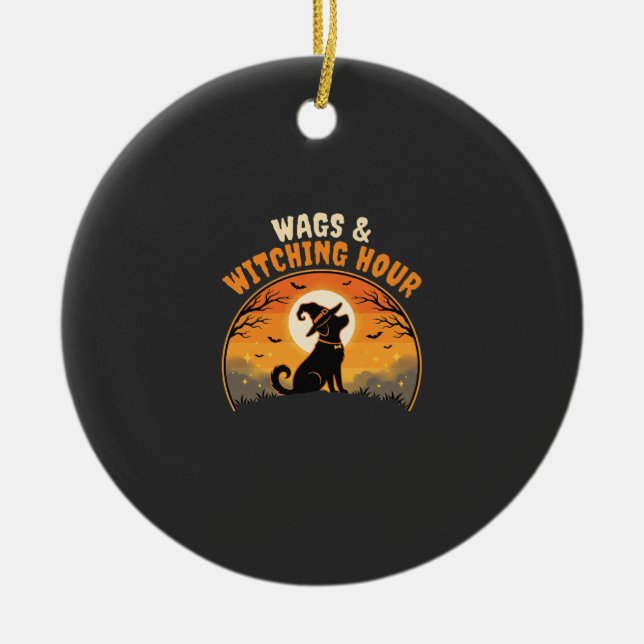 Halloween hund månsken julgransprydnad keramik (Framsidan)
