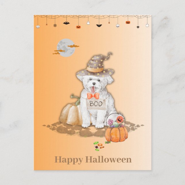 Halloween-Hund med Hat Halloween-godis-kort Helg Vykort (Framsida)