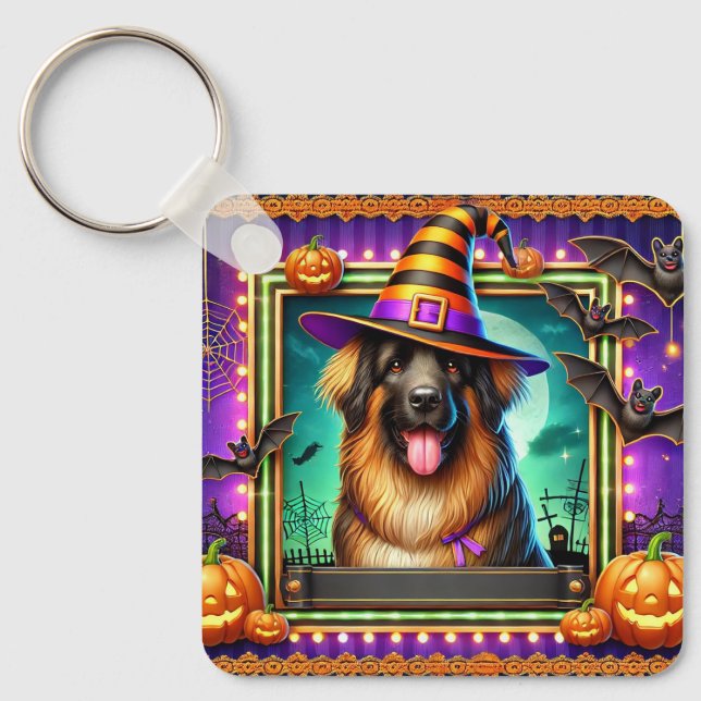 Halloween Hund Med Häxhatt Nyckelring (Framsida)