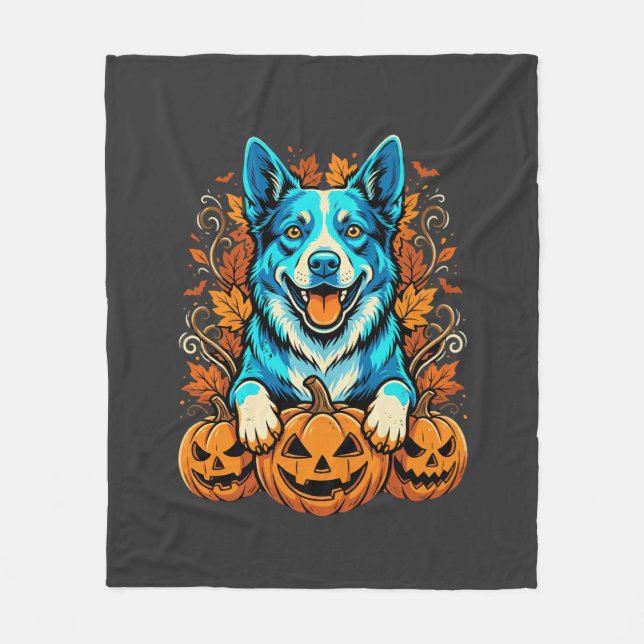 Halloween Hund Med Jack O Lantern Pumpa_1 Fleecefilt (Framsidan)