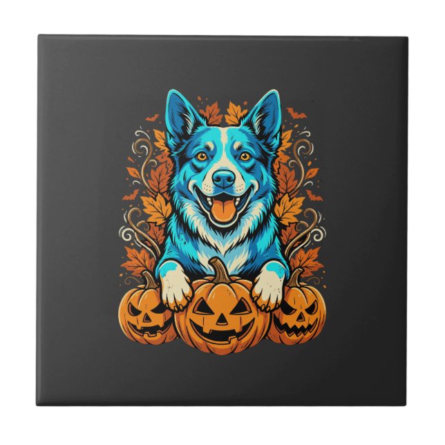 Halloween Hund Med Jack O Lantern Pumpa_1 Kakelplatta (Framsidan)
