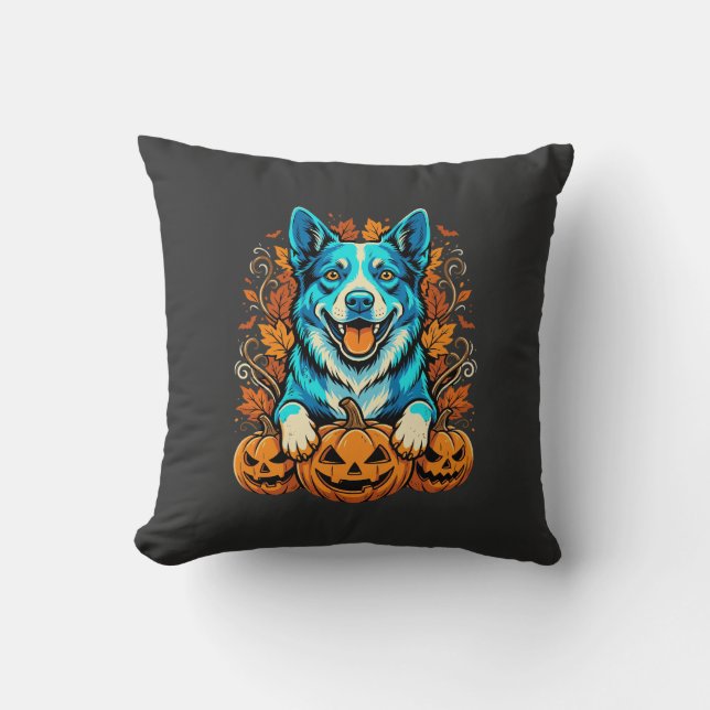 Halloween Hund Med Jack O Lantern Pumpa_1 Kudde (Framsida)