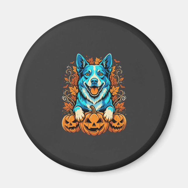 Halloween Hund Med Jack O Lantern Pumpa_1 Magnet (Framsidan)