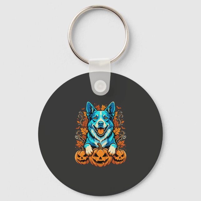 Halloween Hund Med Jack O Lantern Pumpa_1 Nyckelring (Framsida)