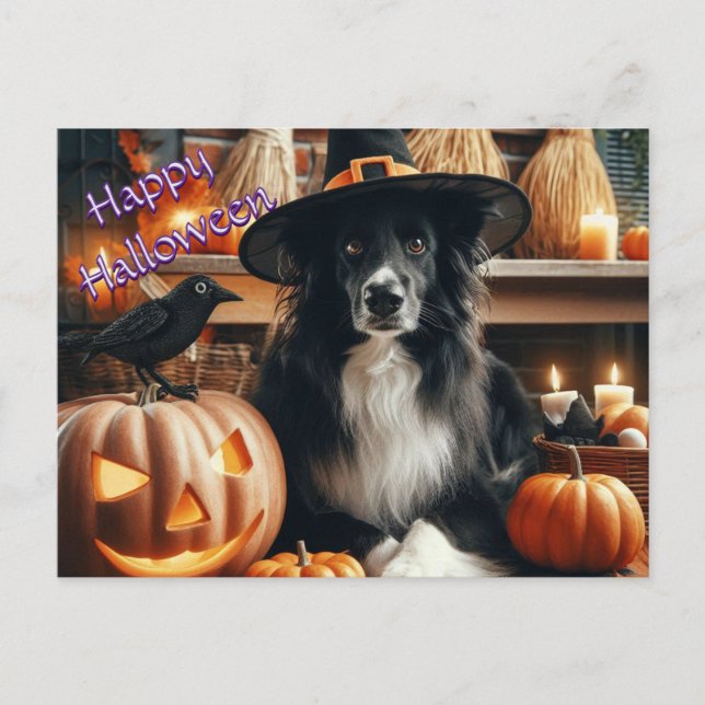 Halloween Hund och Jack o lantern Helg Vykort (Framsida)