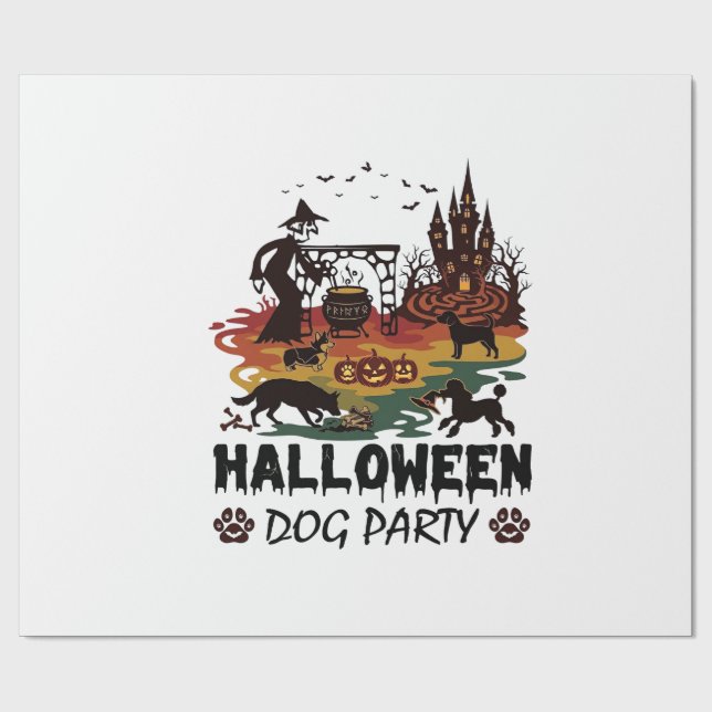 Halloween Hund Party Häxa Hundar Pumpor Slott_1 Presentpapper (Platt)