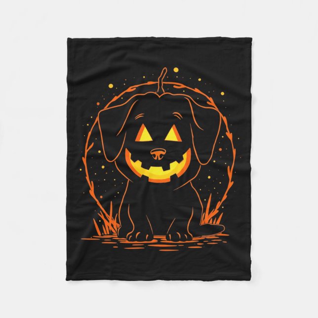 Halloween Hund Pumpa Långärmad Fleecefilt (Framsidan)