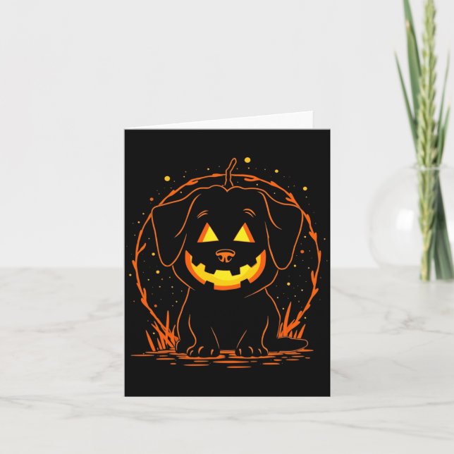 Halloween Hund Pumpa Långärmad Kort (Framsida)
