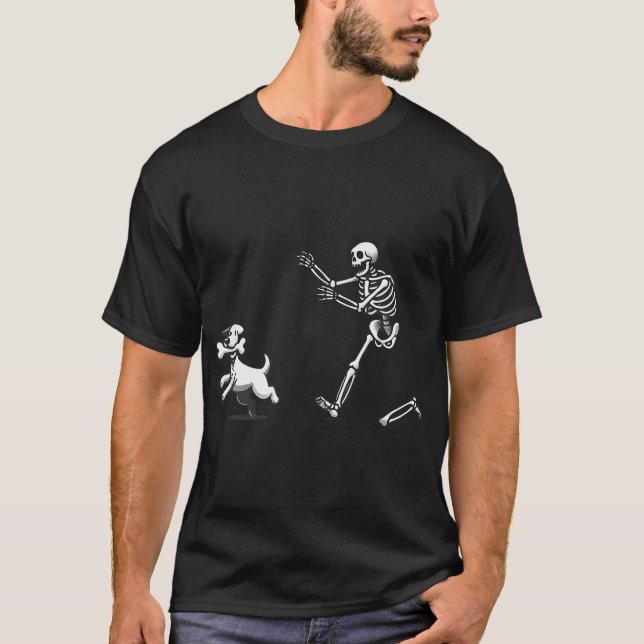 Halloween Hund Skeleton Skeleton Chasing Hund T Shirt (Framsida)