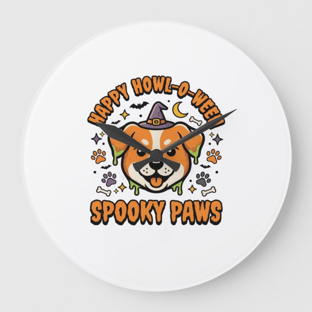 Halloween hund spöklika tassar stor klocka (Framsida)